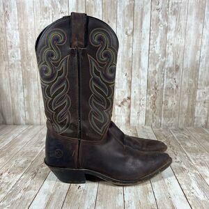 Double hBrown Leather Western Cowboy Boots Colorful Stitching‎ Detail